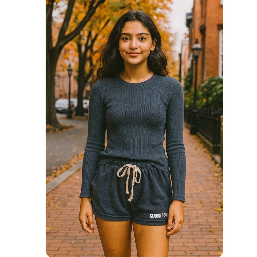 Brandy Melville Bundle of 2, Fitted‎ Waffle Knit Thermal Top & Georgetown Short